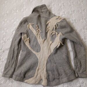 Anthropologie Gray and Cream Tree Appliqué Blazer